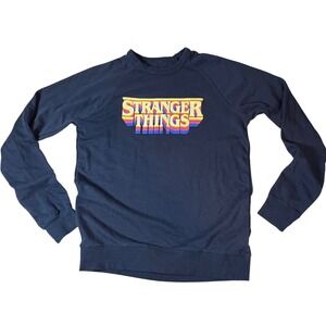 Netflix Stranger Things Retro Logo Crewneck Sweatshirt Lane Seven Size L‎ Navy